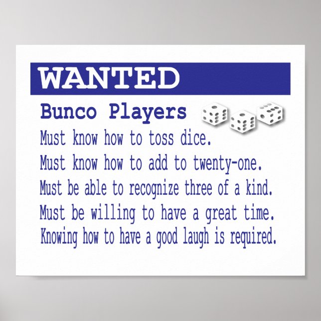 Wanted Bunco Players Poster (Front)