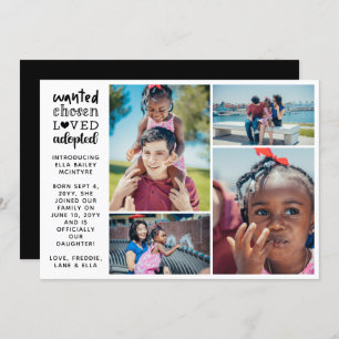 Wanted Chosen Loved Adopted 4 Photo Collage Announcement