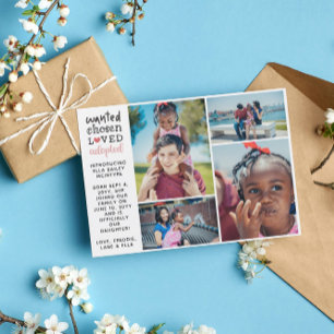 Wanted Chosen Loved Adopted Pink Photo Collage Announcement