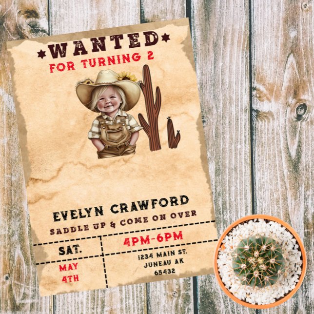 Wanted Country Western Cactus Girl Birthday  Invitation (Creator Uploaded)
