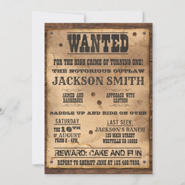 Wanted Cowboy Poster Invitation for Western Party (Front)