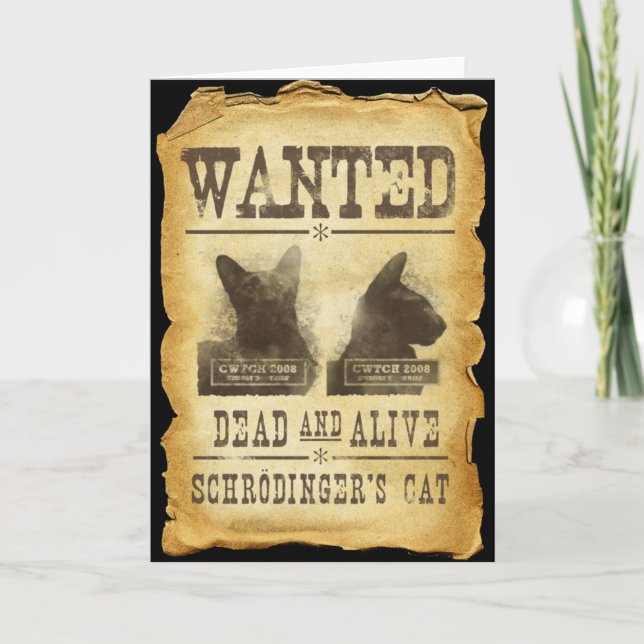 Wanted dead and alive.  Schroedinger's cat. Card (Front)