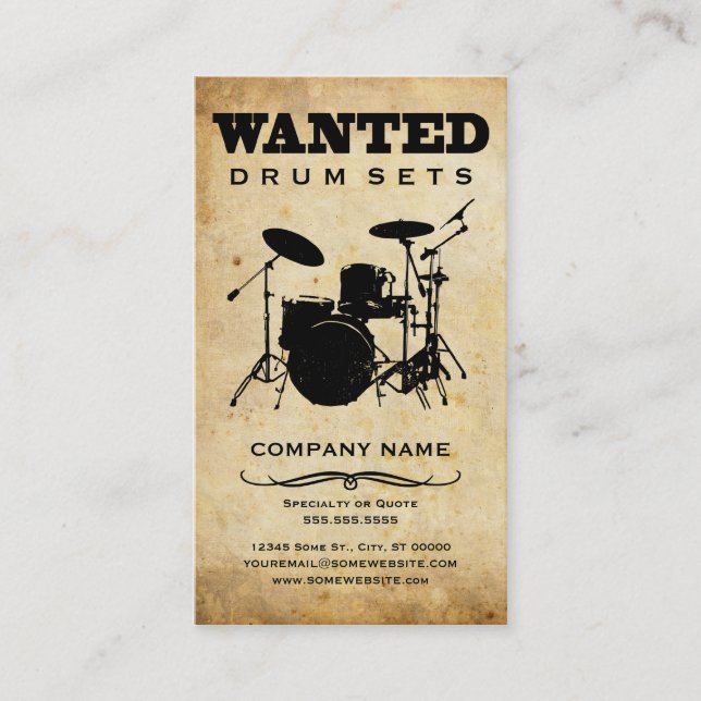 wanted : drum sets business card (Front)