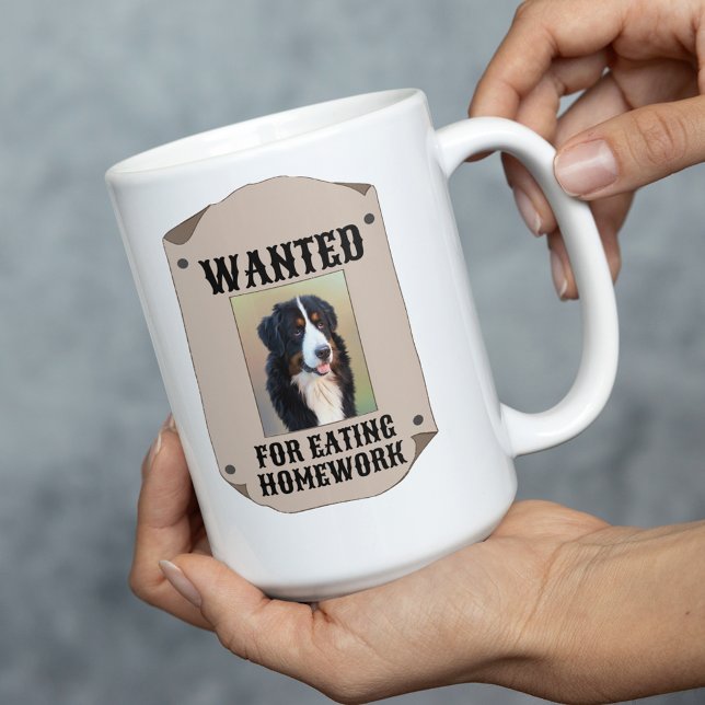 Wanted For Eating Homework Custom Dog Photo Coffee Mug (Creator Uploaded)