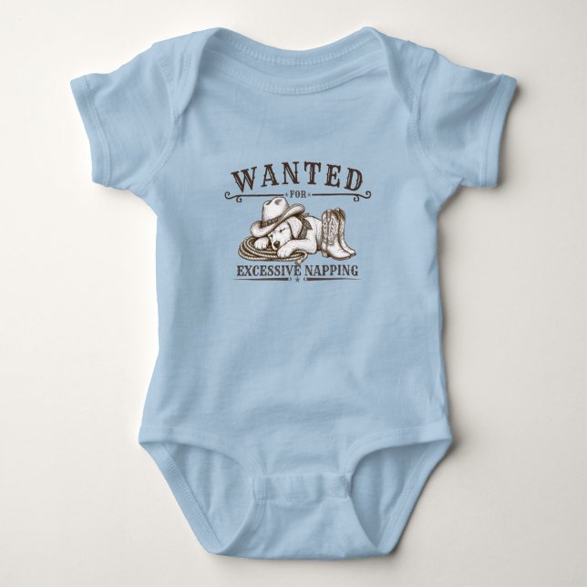 Wanted for Excessive Napping |Funny Western Design Baby Bodysuit (Front)