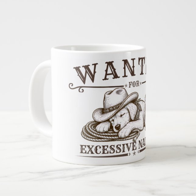 Wanted for Excessive Napping |Funny Western Design Large Coffee Mug (Front Left)