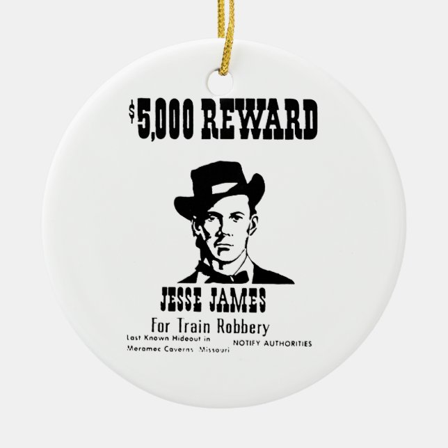 Wanted Jesse James Ceramic Tree Decoration (Front)