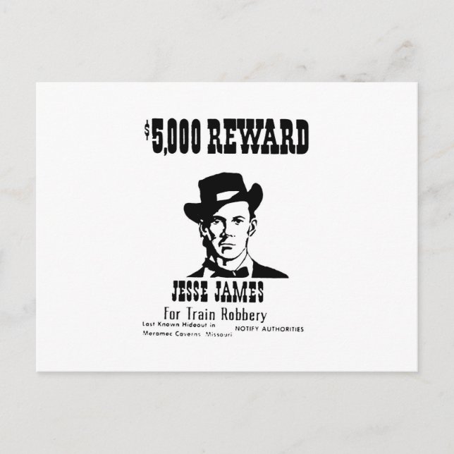 Wanted Jesse James Postcard (Front)