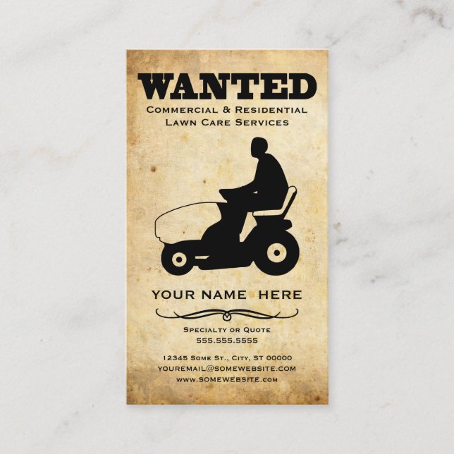 wanted : lawn care services business card (Front)
