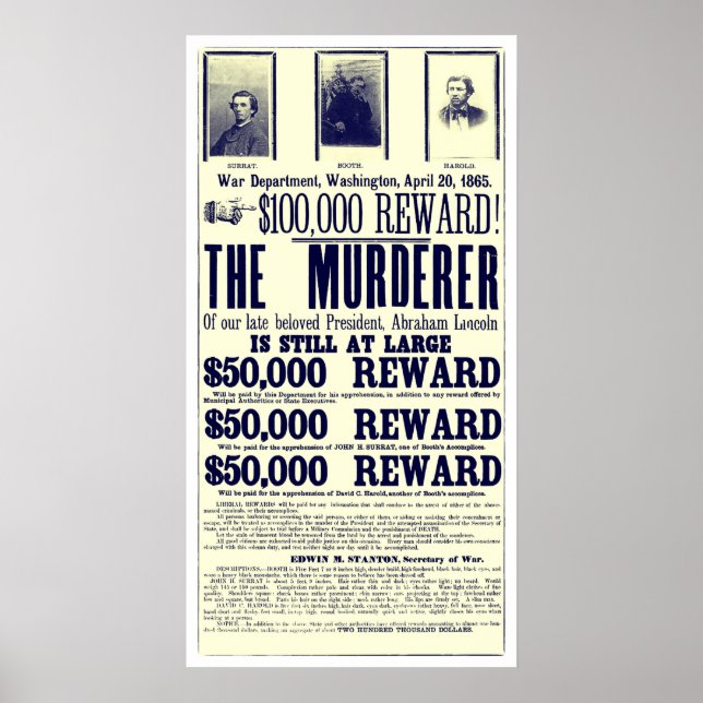 Wanted Lincoln Murderer Print (Front)