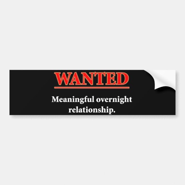 WANTED - Meaningful Overnight Relationship Bumper Sticker (Front)