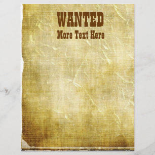 Wanted Old West Theme Letterhead Stationery