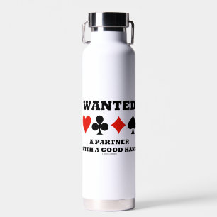 Wanted Partner With A Good Hand Bridge Card Suits Water Bottle