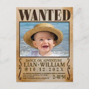 WANTED! Pirates birthday party Invitation card