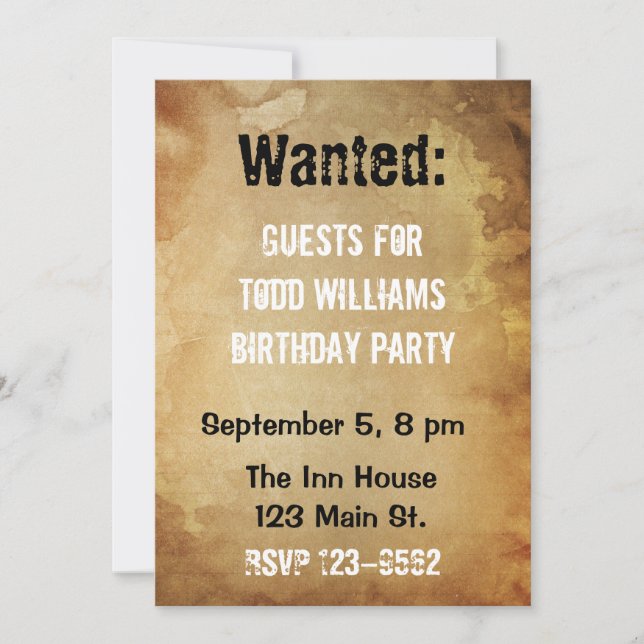 Wanted Poster Birthday Invitation (Front)