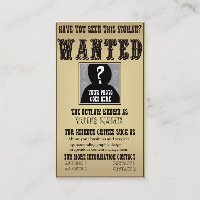 Wanted Poster Business Card (Front)