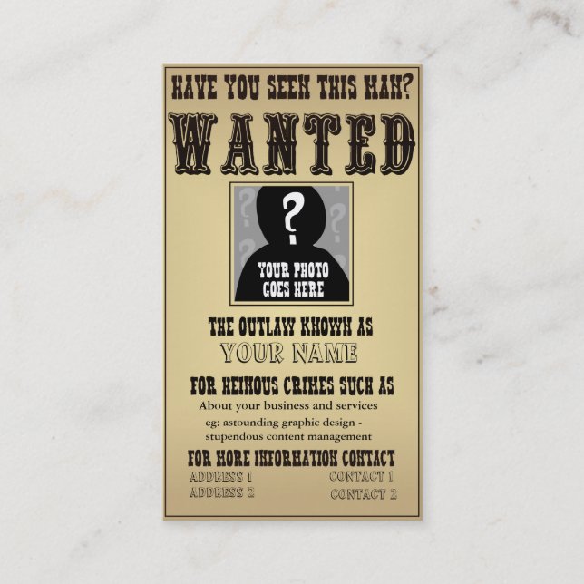 Wanted Poster Business Card (Front)