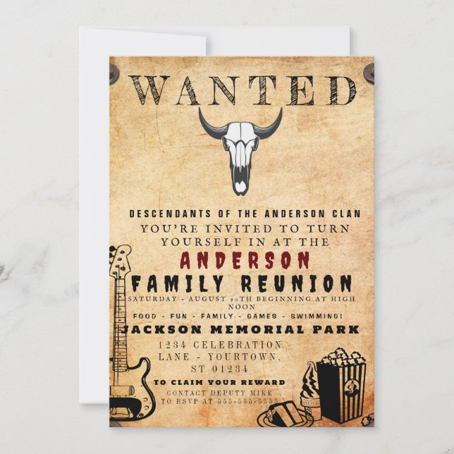 Wanted Poster Family Reunion Barbeque Invitation (Front)