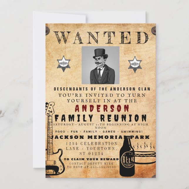 Wanted Poster Family Reunion Barbeque Invitation (Front)