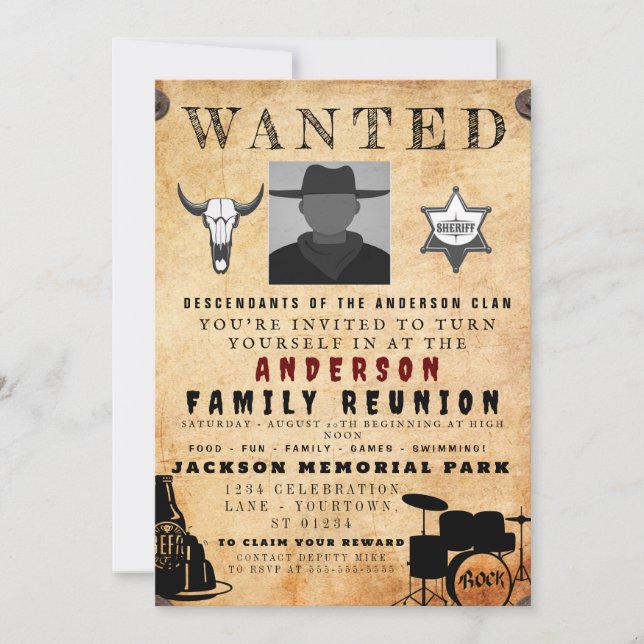 Wanted Poster Family Reunion Barbeque Invitation (Front)