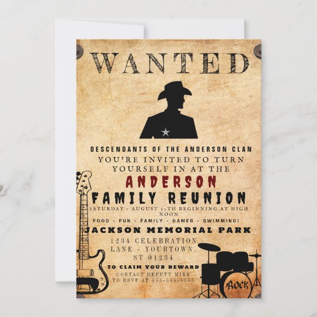 Wanted Poster Family Reunion Barbeque Invitation (Front)