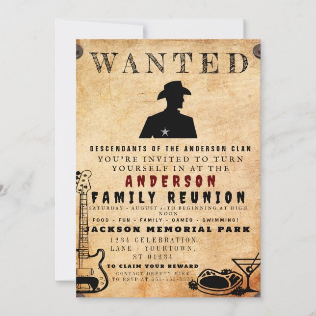 Wanted Poster Family Reunion Barbeque Invitation (Front)