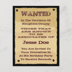 Wanted Poster Invitations to Western Themed Party