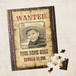 Wanted Poster | Vintage Wild West Photo Template J Jigsaw Puzzle<br><div class="desc">Make your own wanted poster jigsaw puzzle. Our vintage Wild West wanted poster is a fun surprise for friends and family that's incredibly easy to customise. Upload your own photo and our template will automagically convert it to a retro sepia look. Adjust the wanted text. Add your name and message,...</div>