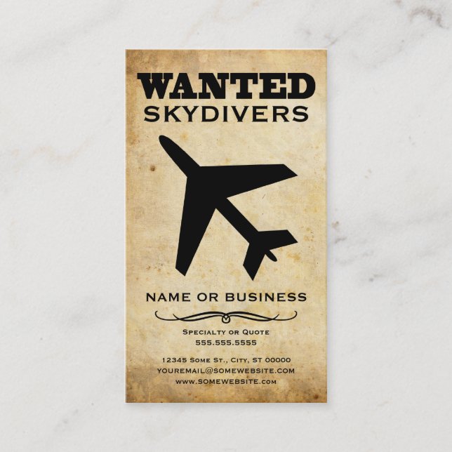 wanted : skydivers business card (Front)