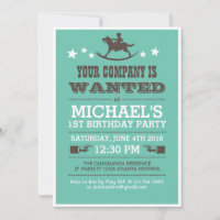 Wanted Western Cowboy Birthday Invitation for Boys