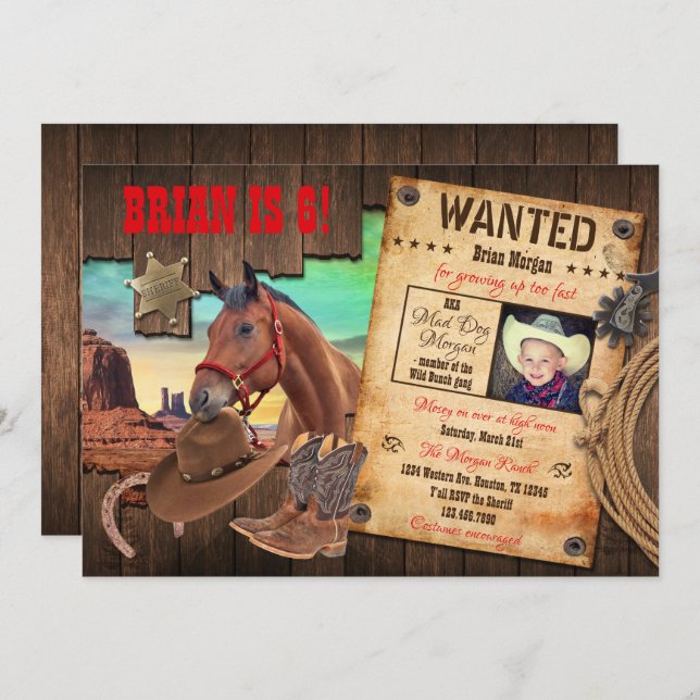 Wanted Western Cowboy Invitation (Front/Back)