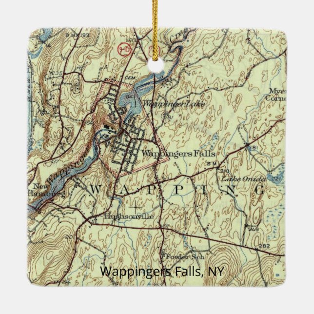 Wappingers Falls NY Vintage Map Ceramic Ornament (Back)