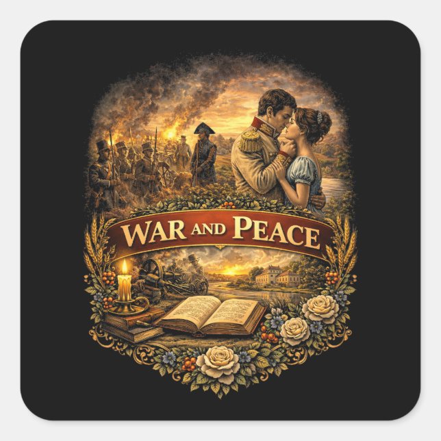 War and Peace Square Sticker (Front)