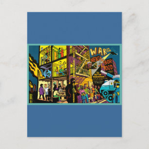 War in the Neighbourhood Cartoon Art Postcard