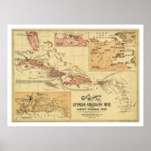 War In West Indies Map 1898 Poster
