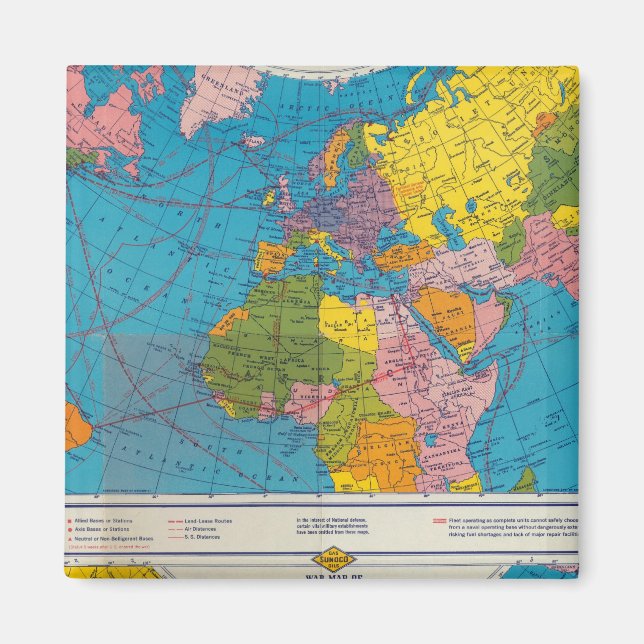 War map Atlantic, Eurasia, Africa, Pacific Ocean Magnet (Front)