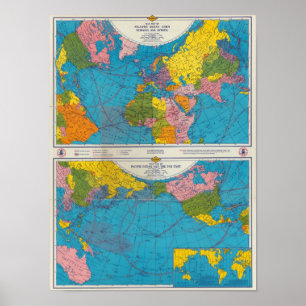 War map Atlantic, Eurasia, Africa, Pacific Ocean Poster