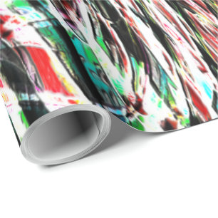 War of greenish cyan stripes against red wrapping paper