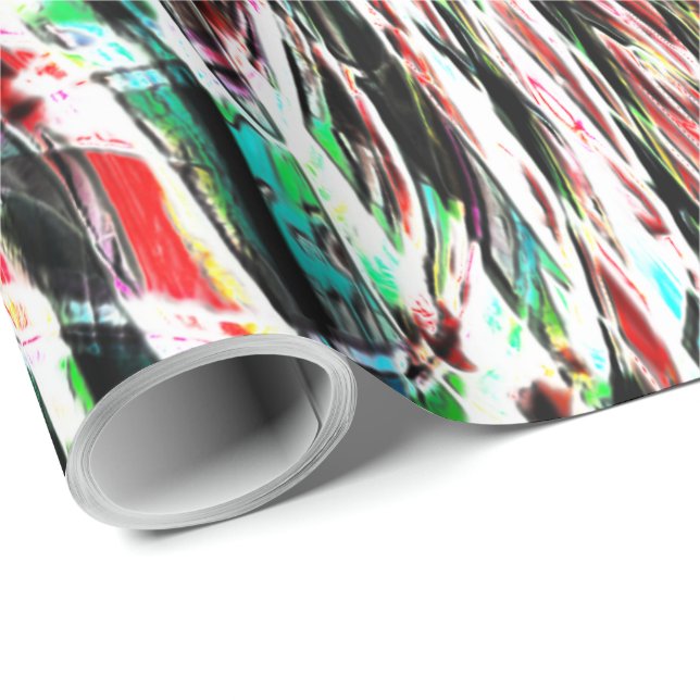 War of greenish cyan stripes against red wrapping paper (Roll Corner)
