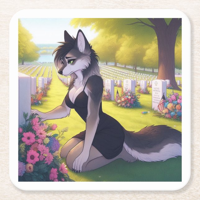 War Widow Wolf  Square Paper Coaster (Front)