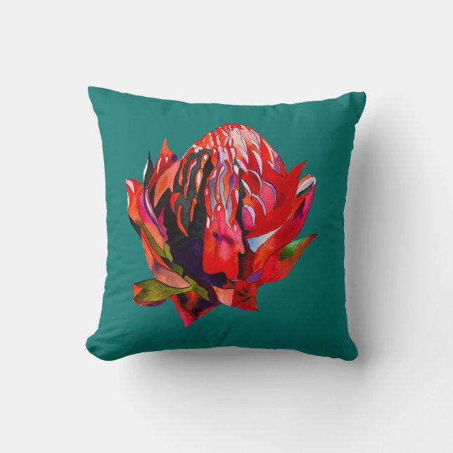 Waratah Australian native flower watercolor Cushion (Front)