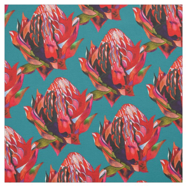 Waratah Australian native flower watercolor Fabric (Swatch)