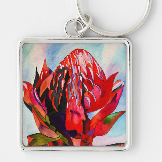Waratah Australian native flower watercolor Key Ring (Front)