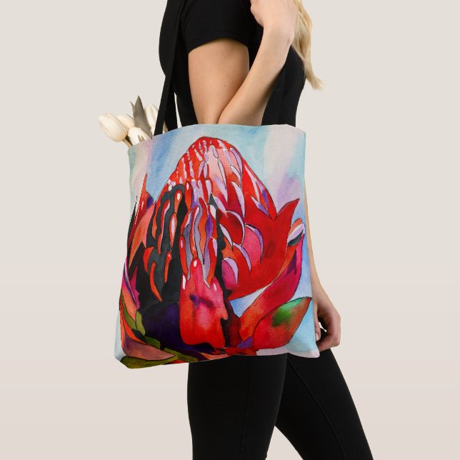 Waratah Australian native flower watercolor Tote Bag (Close Up)