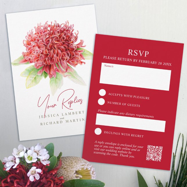 Waratah red flowers native Australian wedding  RSVP Card (Creator Uploaded)