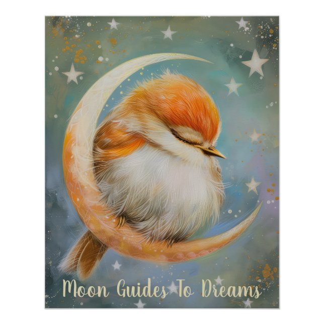 Warbler bird baby sleeping on Moon Poster (Front)