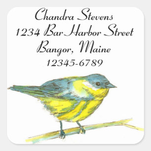 Warbler Bird Watercolor Return Address Square Sticker
