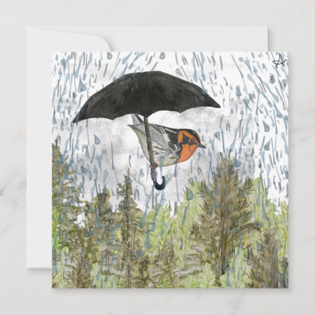Warbler Rainy Day Umbrella Blank Flat Note Card (Front)