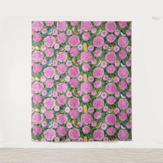warblers and peonies tapestry
