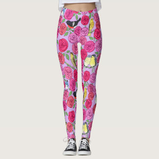 warblers and roses on lavender Fleece Blanket Leggings